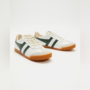 Gola White and Green Retro Sneakers with Gum Sole